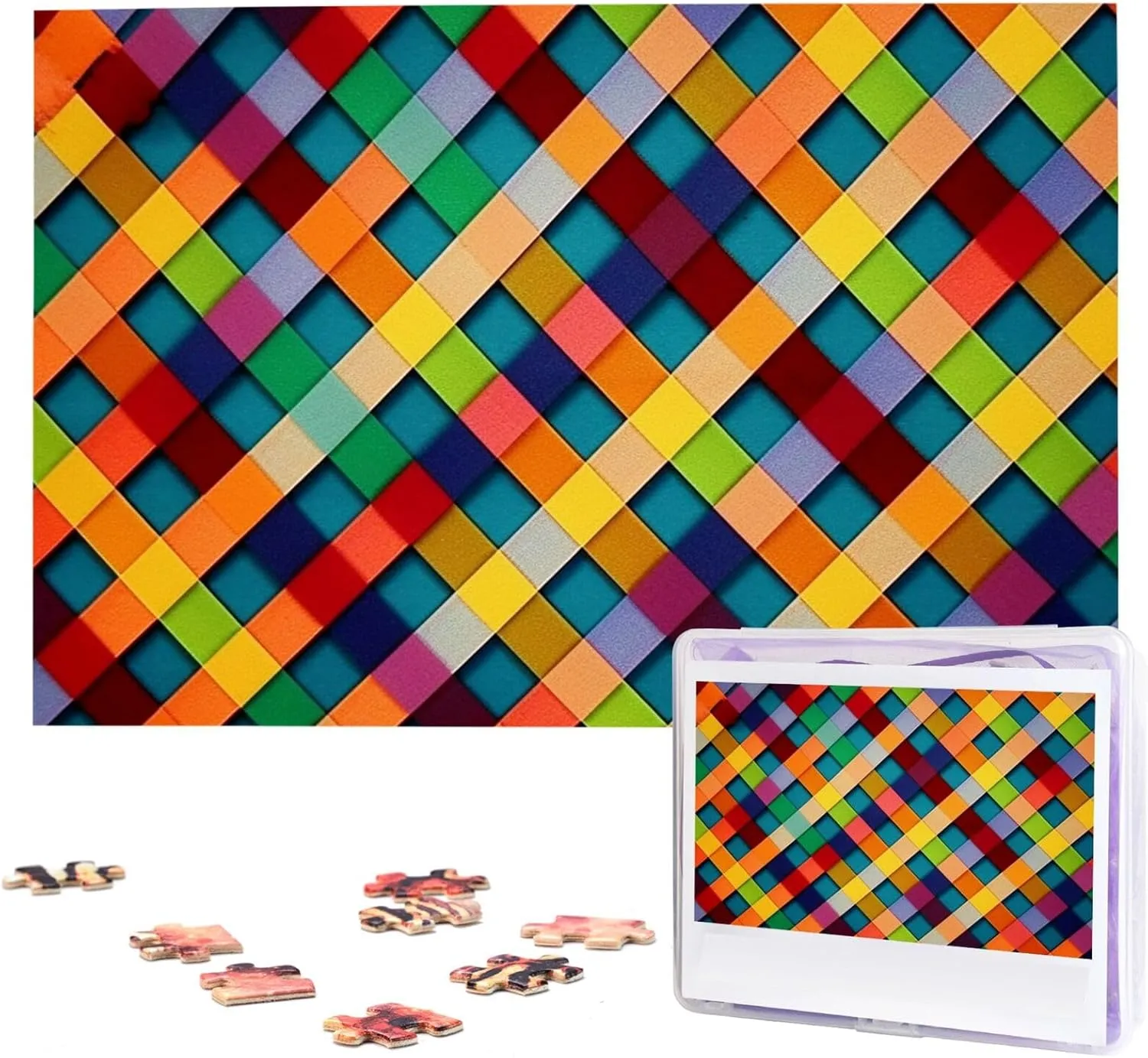 29.5" x 19.7", White 1000 Piece Puzzle - printmaker Colorful Plaid Puzzles for Adults Challenging Jigsaw Puzzle Personalized Picture Puzzle Wooden Jigsaw Puzzles 