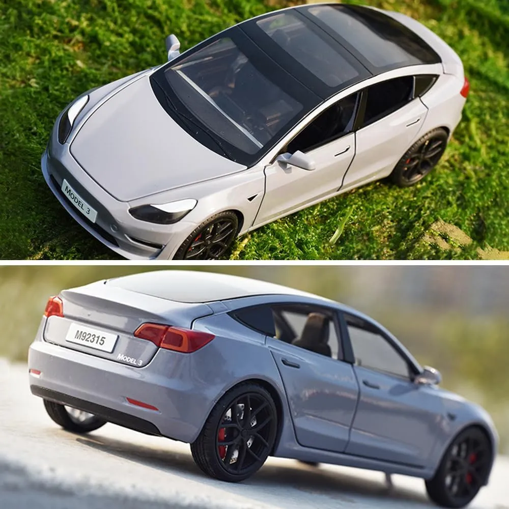3 Vehicles with Light, 6 Open Doors, Exquisite Model 3 Diecast Car Model Toy for Kids Adults (Grey) 1/24 Diecast Model 3 Toy Car, Alloy Model 3 Model Car Pull Back shipment Collectible Model 