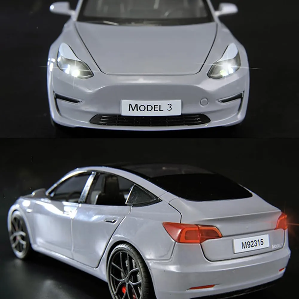 3 Vehicles with Light, 6 Open Doors, Exquisite Model 3 Diecast Car Model Toy for Kids Adults (Grey) 1/24 Diecast Model 3 Toy Car, Alloy Model 3 Model Car Pull Back shipment Collectible Model 