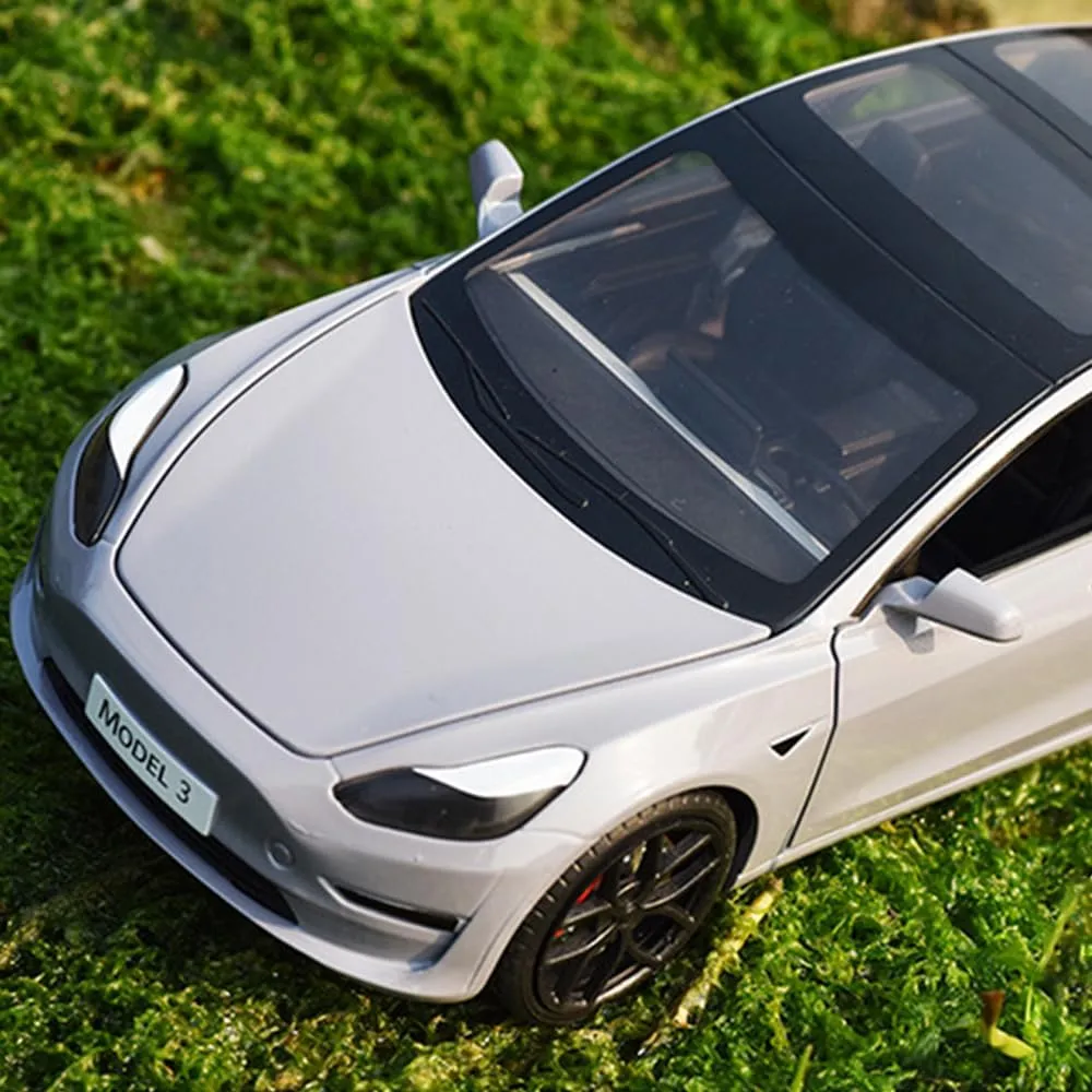 3 Vehicles with Light, 6 Open Doors, Exquisite Model 3 Diecast Car Model Toy for Kids Adults (Grey) 1/24 Diecast Model 3 Toy Car, Alloy Model 3 Model Car Pull Back shipment Collectible Model 