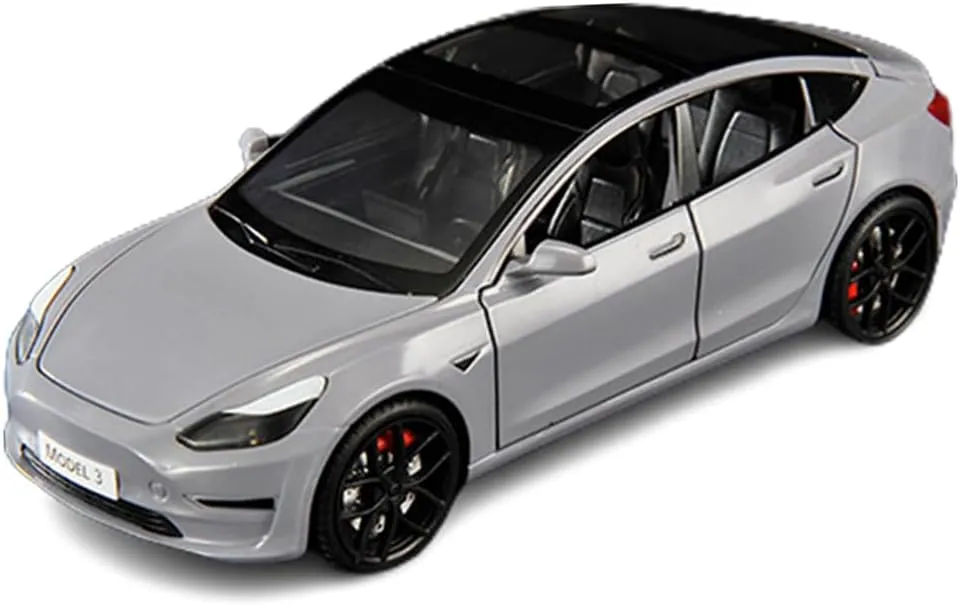 3 Vehicles with Light, 6 Open Doors, Exquisite Model 3 Diecast Car Model Toy for Kids Adults (Grey) 1/24 Diecast Model 3 Toy Car, Alloy Model 3 Model Car Pull Back shipment Collectible Model 