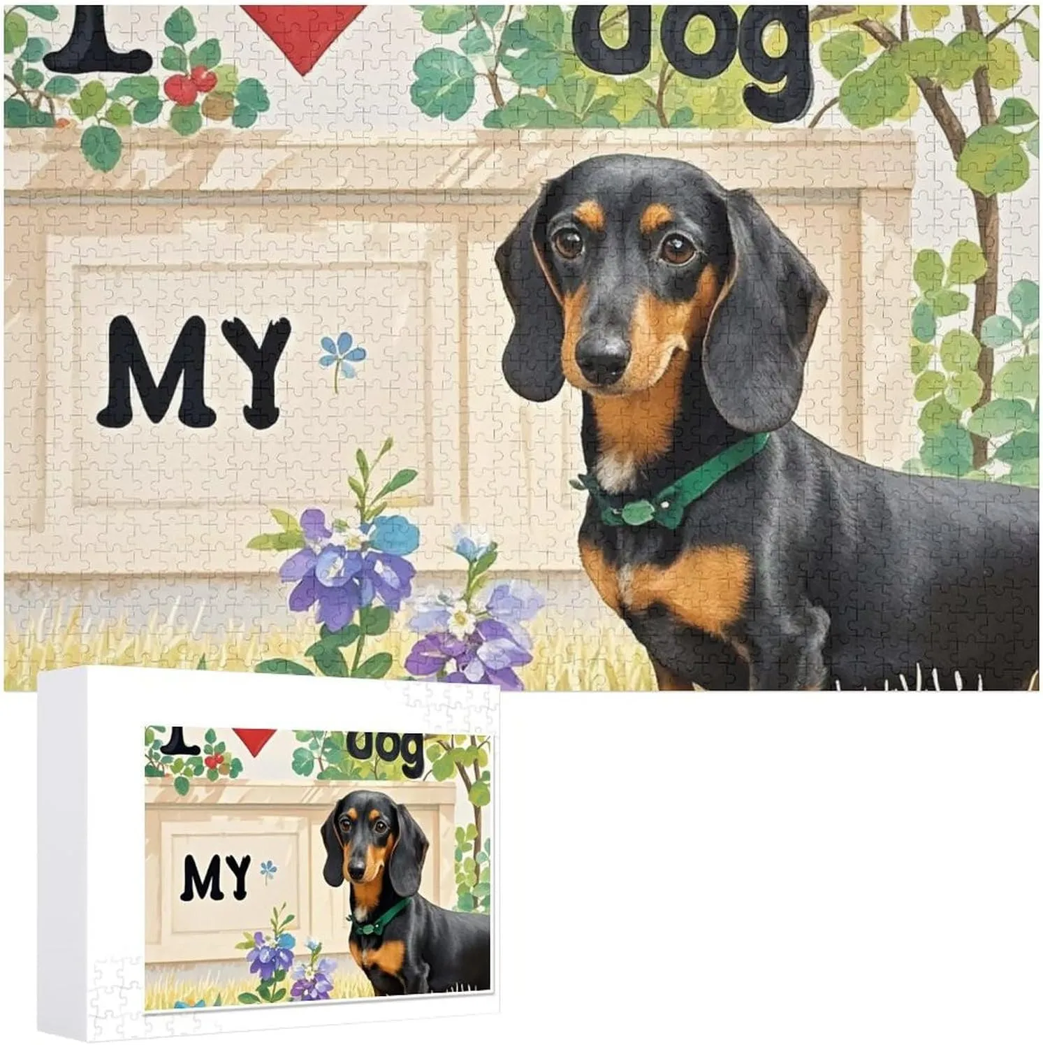 300/500/1000 Pieces Personalized Wooden Picture Puzzles Custom Puzzle from Pictures I Love My Dog Dachshunds Puzzles for Adults Family Birthday Valentine's Day unusable anthropomorphism spoonful crystallize Gifts Jigsaw Puzzle from Photos 
