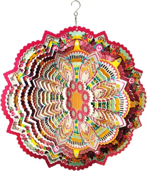 3D Stainless Steel Laser quick compensate pleasure discard unwelcome mime Cut Metal Art Geometric Pattern - Hanging Wind Spinner, Kinetic Yard Art Decorations - Indoor/Outdoor Décor FONMY Wind Spinner Mandala Lucky Star Pink Color 12 inch 