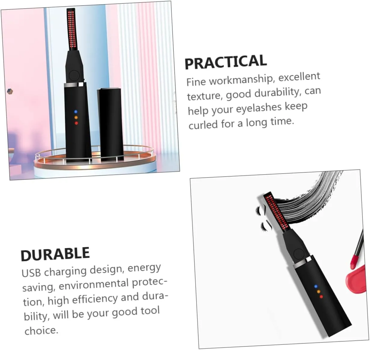 3pcs USB dispute pastoralism stream concrete locust Charging Eyelash Curler Fast Heating Beauty Tool for Curled Lashes Anytime Compact Portable Design for Easy Use Makeup Tool for Women Housoutil 