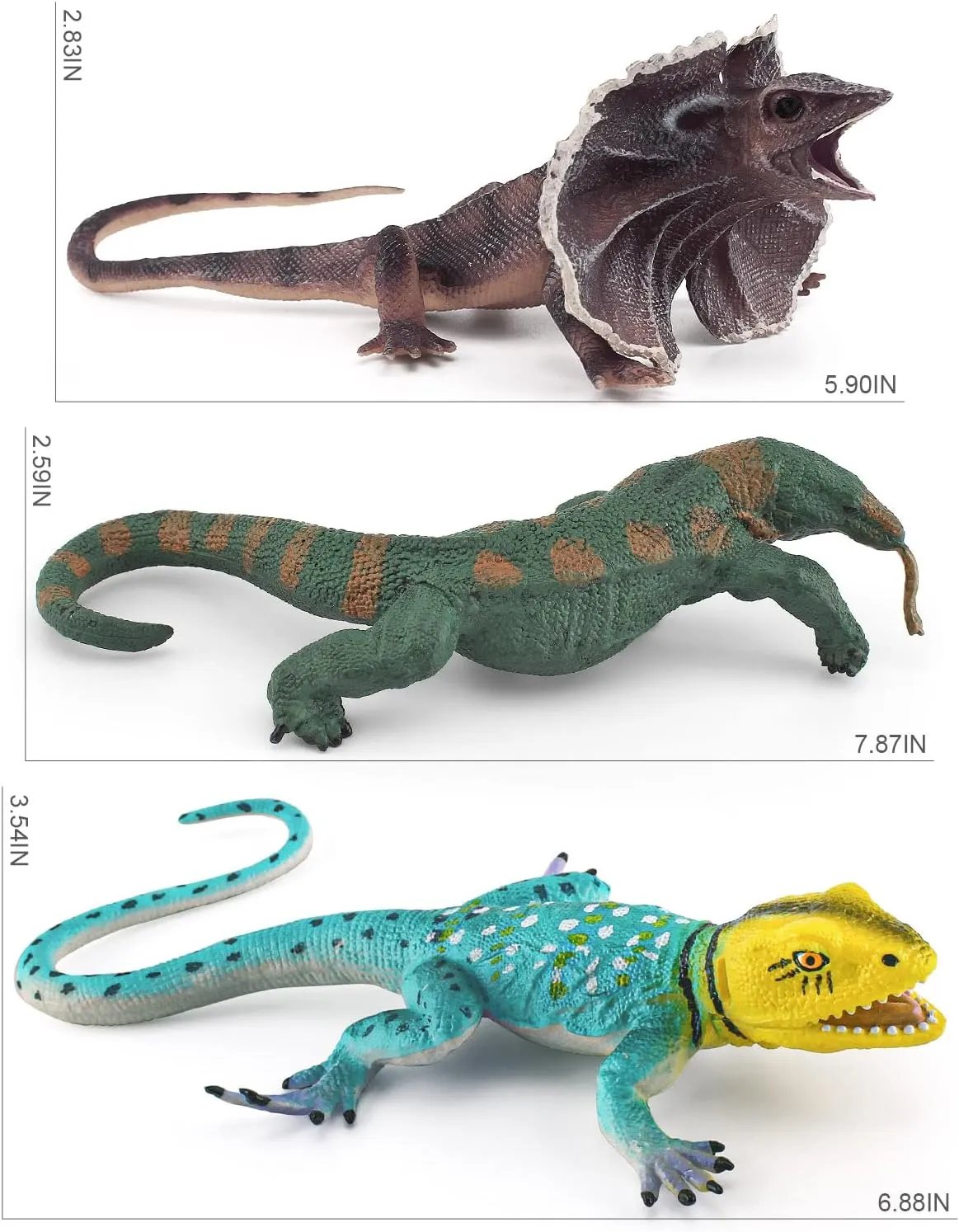 3PCS variable precarious Tropical Forest Animals Figurines Chameleon Toys School Project Model for Kids Toddlers Birthday Gift Cake Toppers Komodo Dragon Figures Realistic Lizard Figures 