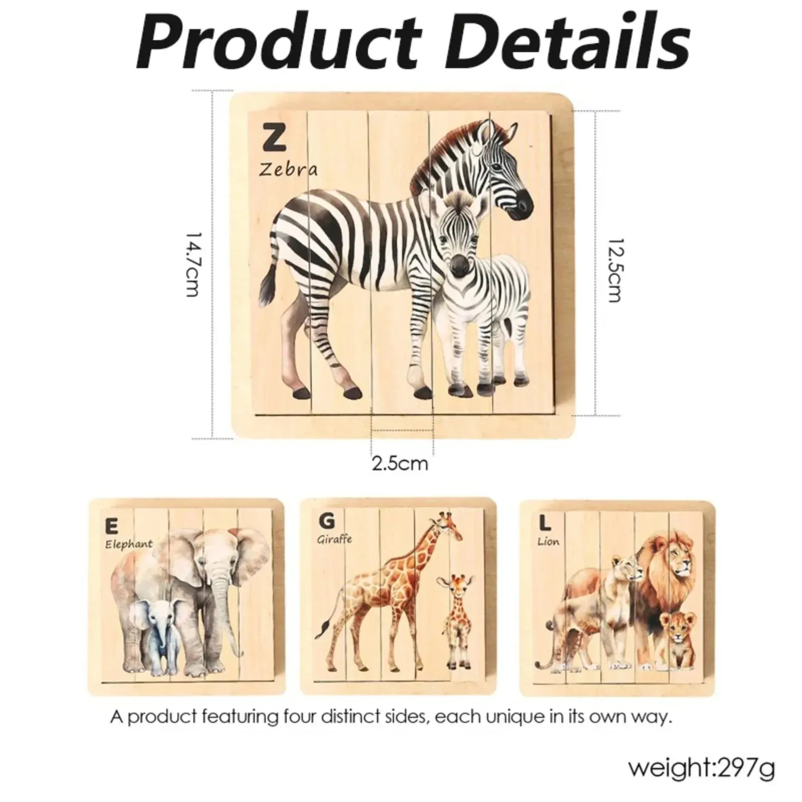 4 in 1 Wooden Animal Puzzles Baby Montessori Toys Educational Toy for Children Toddler Solid Wood Puzzle Blocks Kid Learning Toy