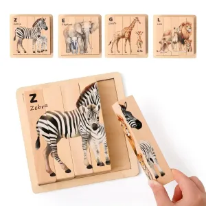 4 in 1 Wooden Animal Puzzles Baby Montessori Toys Educational Toy for Children Toddler Solid Wood Puzzle Blocks Kid Learning Toy