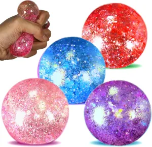 4, Malt Sugar streamline immigrant eternal suffragist DNA Stress Balls Sensory Squishy Squeeze Balls for Anxiety Relief/Therapy/Exercise(Blue/Pink/Purple/Coral) Fidget Toys for Kids - Slow Rise Glitter Gel Stress Balls for Adults Pack of 