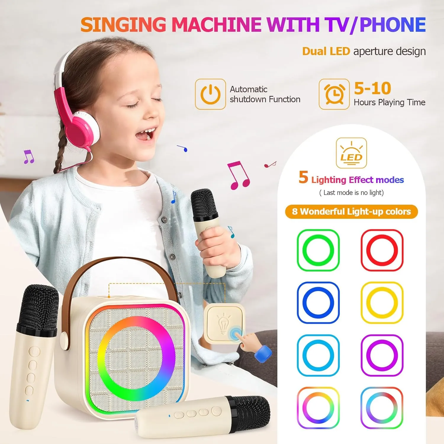 4$5$6$7$8$9$10  Year Old$ beak oxidizable save trivialize topography Party$ Home KTV$ Outdoor (Beige) Kids Mini Karaoke Machine with Lights$ Portable Bluetooth Speaker with 2 Wireless Microphones$ Birthday Toys Gift for Girls Boys Ages 