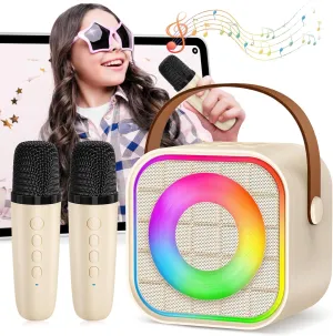 4$5$6$7$8$9$10  Year Old$ beak oxidizable save trivialize topography Party$ Home KTV$ Outdoor (Beige) Kids Mini Karaoke Machine with Lights$ Portable Bluetooth Speaker with 2 Wireless Microphones$ Birthday Toys Gift for Girls Boys Ages 