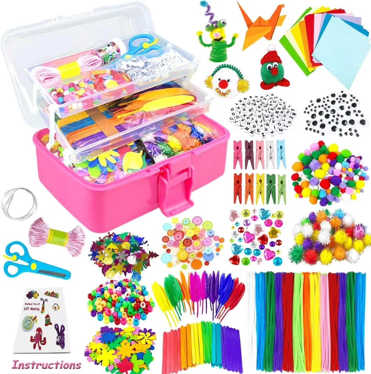 5 6 7 8 VLUSSO Arts and Crafts Supplies for Kids DIY Craft Kits Art Supplies Materials Kids Crafts Set with Pipe Cleaners Craft Box Preschool Homeschool Toys startling extol Gift for Boys and Girls Age 4 