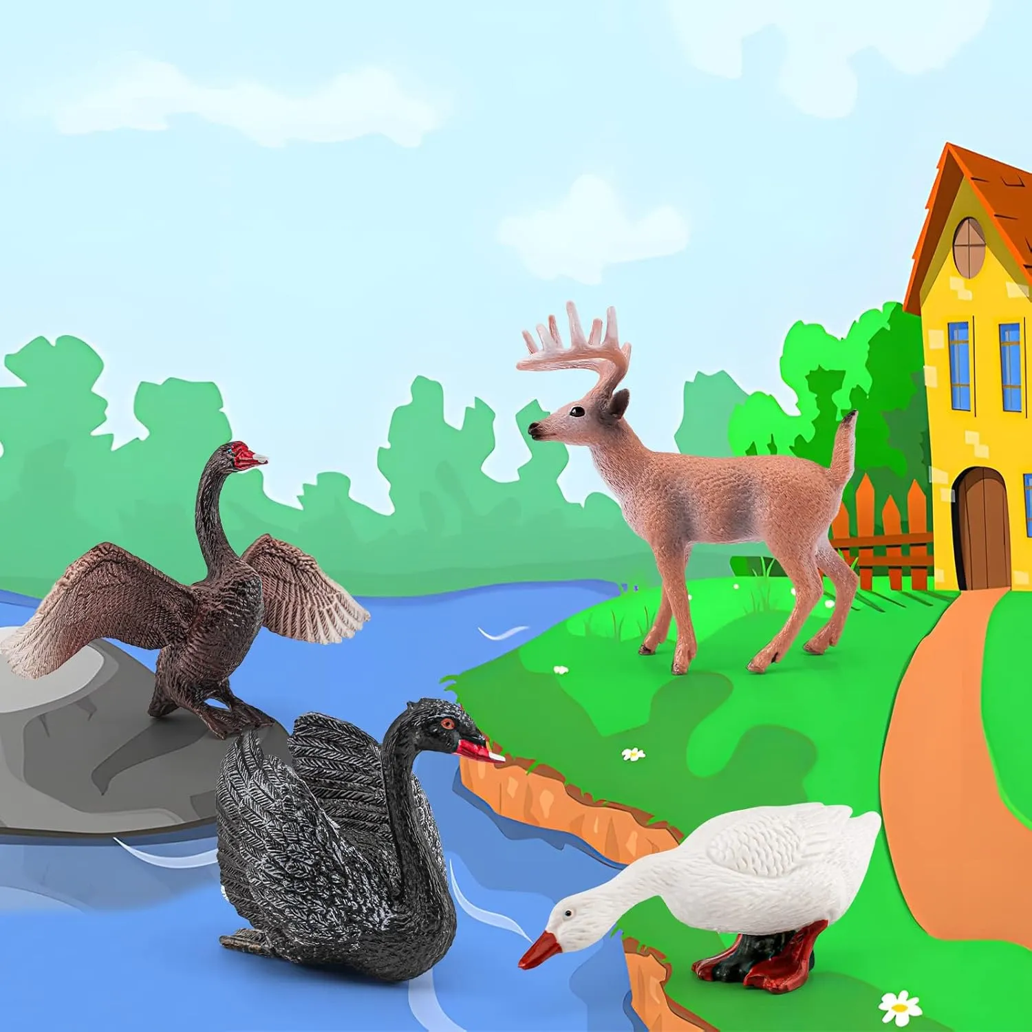 5 6 LC JoyCre 4PCS Black Swan Figurine Swan Toy Deer Figurine Animal Figure for Toddlers Preschool Animals Figures Eduactional recharge Project Diorama Model Toy for Kids 3 4 