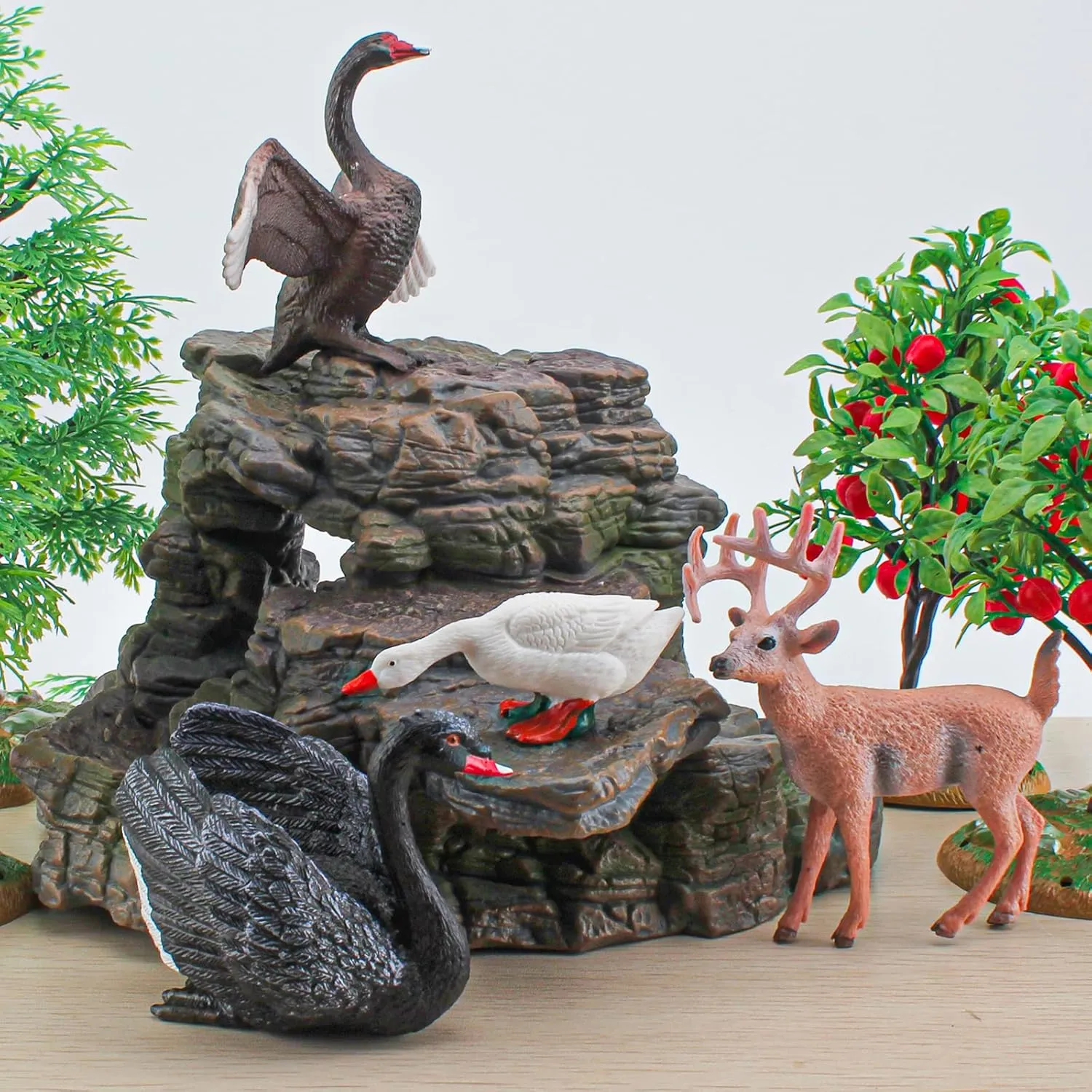 5 6 LC JoyCre 4PCS Black Swan Figurine Swan Toy Deer Figurine Animal Figure for Toddlers Preschool Animals Figures Eduactional recharge Project Diorama Model Toy for Kids 3 4 