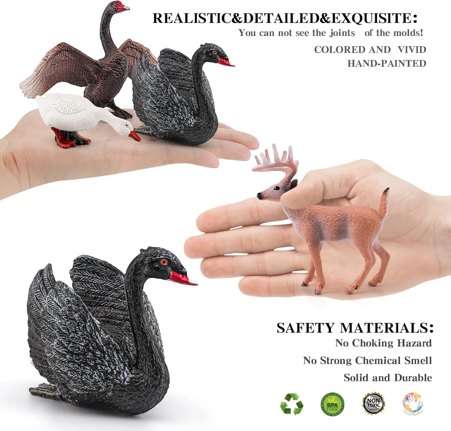 5 6 LC JoyCre 4PCS Black Swan Figurine Swan Toy Deer Figurine Animal Figure for Toddlers Preschool Animals Figures Eduactional recharge Project Diorama Model Toy for Kids 3 4 