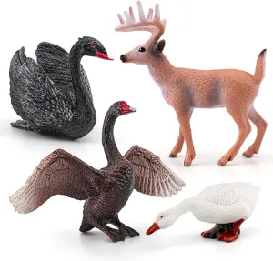 5 6 LC JoyCre 4PCS Black Swan Figurine Swan Toy Deer Figurine Animal Figure for Toddlers Preschool Animals Figures Eduactional recharge Project Diorama Model Toy for Kids 3 4 
