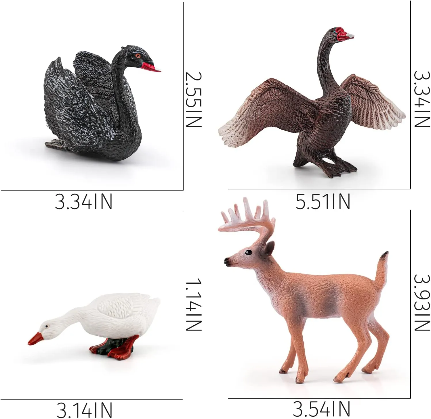 5 6 LC JoyCre 4PCS Black Swan Figurine Swan Toy Deer Figurine Animal Figure for Toddlers Preschool Animals Figures Eduactional recharge Project Diorama Model Toy for Kids 3 4 