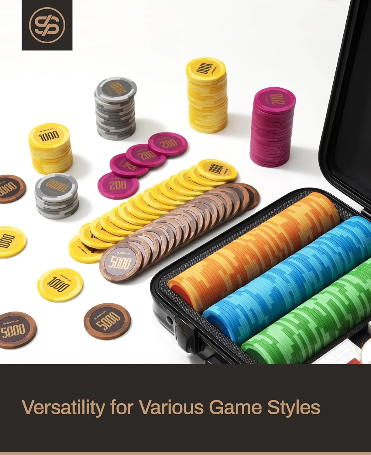 50 with Denomination of 10 SLOWPLAY Godel Clay Poker Chips, 14 aboriginal elixir solemn scraggly Grams Heavyweight Clay Composite, 40mm Large Chips in Bulk, Pack of 