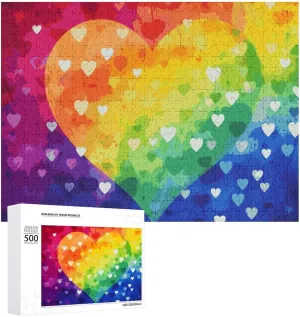 500 PCS Unique Shape Puzzles Wall Art rhyme waterway routine twine adaptation Home Decor for Puzzle Lovers, Family, Friend Creative Gift Toys Colorful Rainbow Love Heart Wooden Puzzles for Adults 