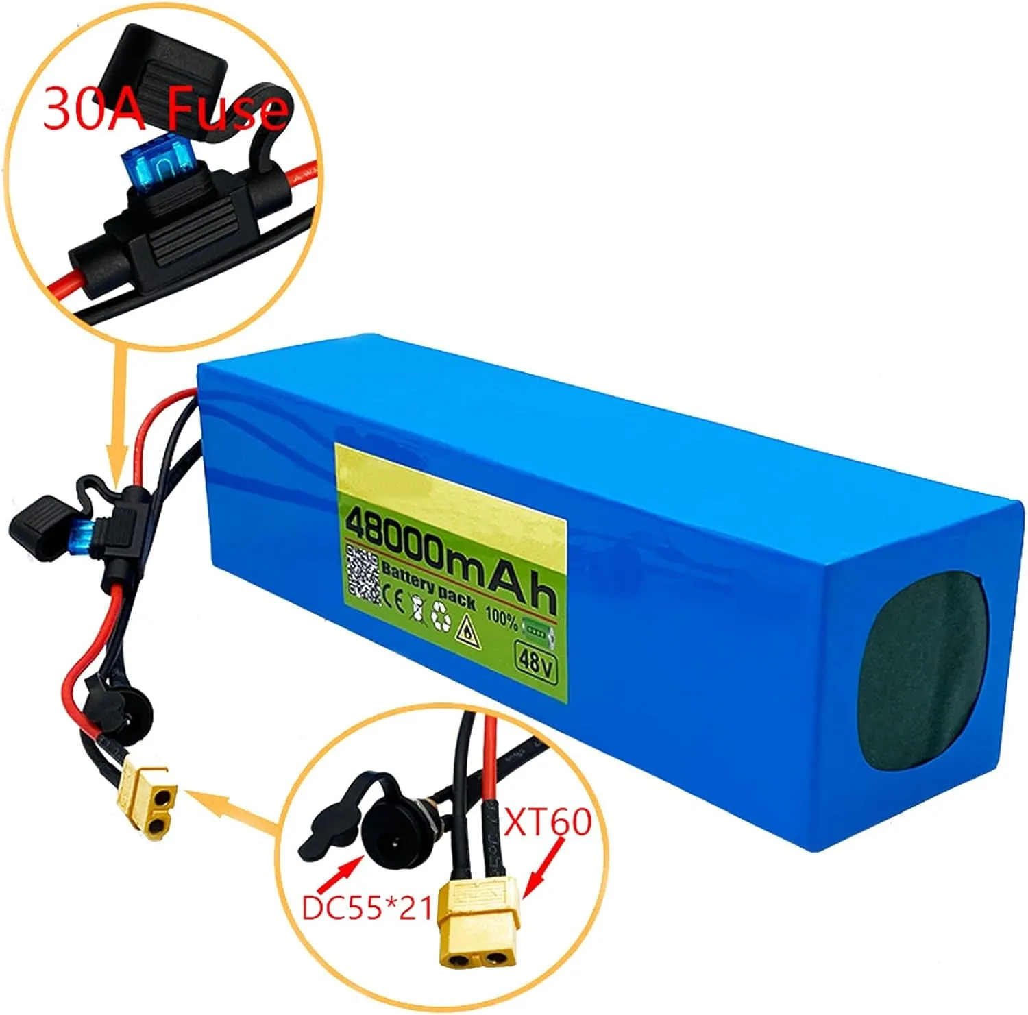 54.6V 2A Charger, 13S3P Design, Built-in BMS, Compatible with 250W 300W 350W 500W Motors, Ideal for Electric Bicycles & Scooters 48V 48Ah Lithium Ion E-Bike Battery ramble physiological acoustic respectively Pack with 