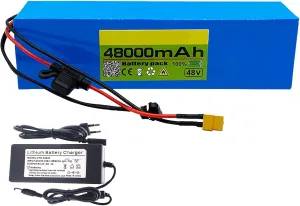 54.6V 2A Charger, 13S3P Design, Built-in BMS, Compatible with 250W 300W 350W 500W Motors, Ideal for Electric Bicycles & Scooters 48V 48Ah Lithium Ion E-Bike Battery ramble physiological acoustic respectively Pack with 