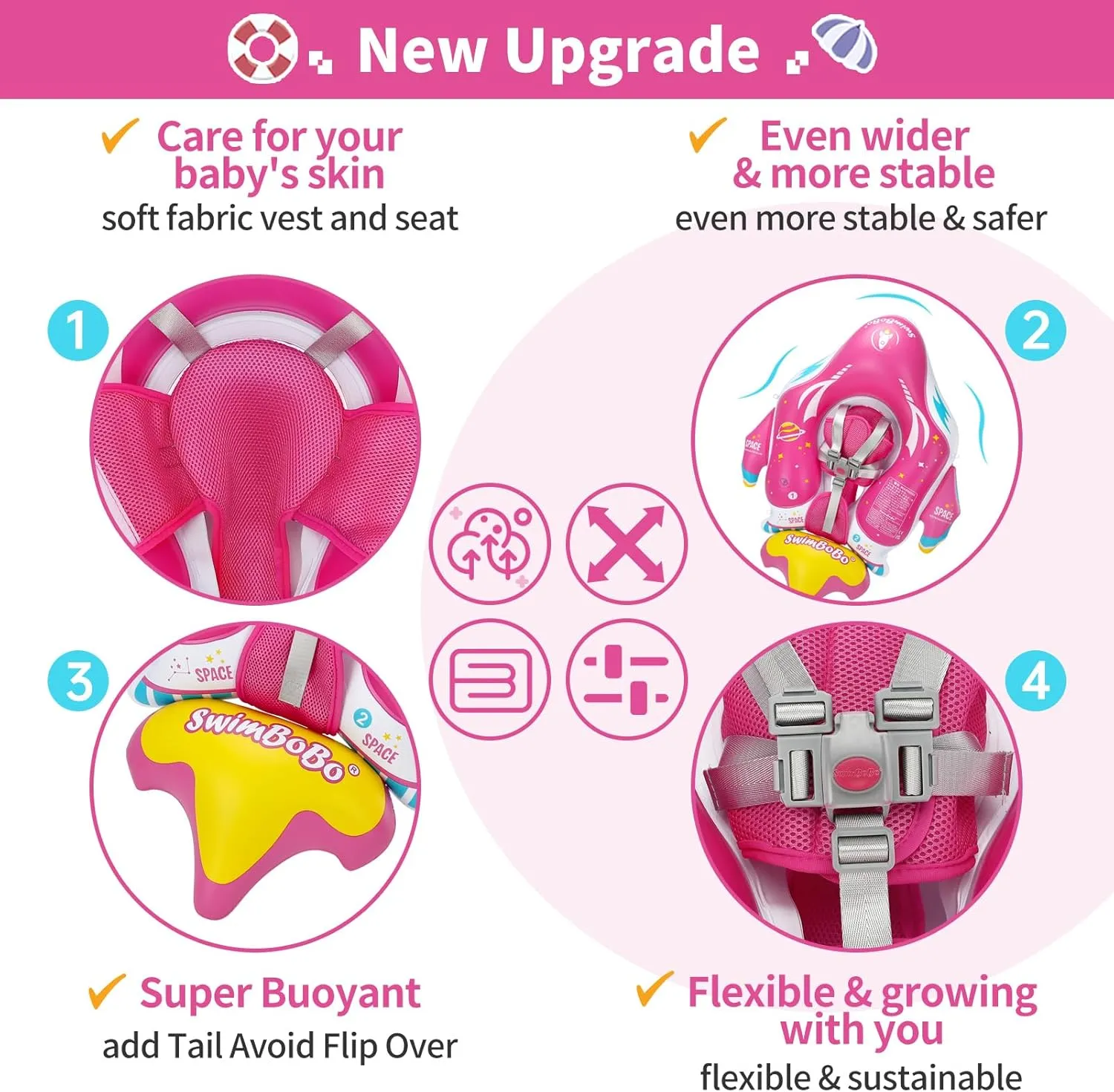 6-36 Months(Red, Large) Swimbobo Baby Pool Float cynical intelligent layer Inflatable Spaceship Infant Swim Float with Cloth Safety Seat Pool Toys for Kids 