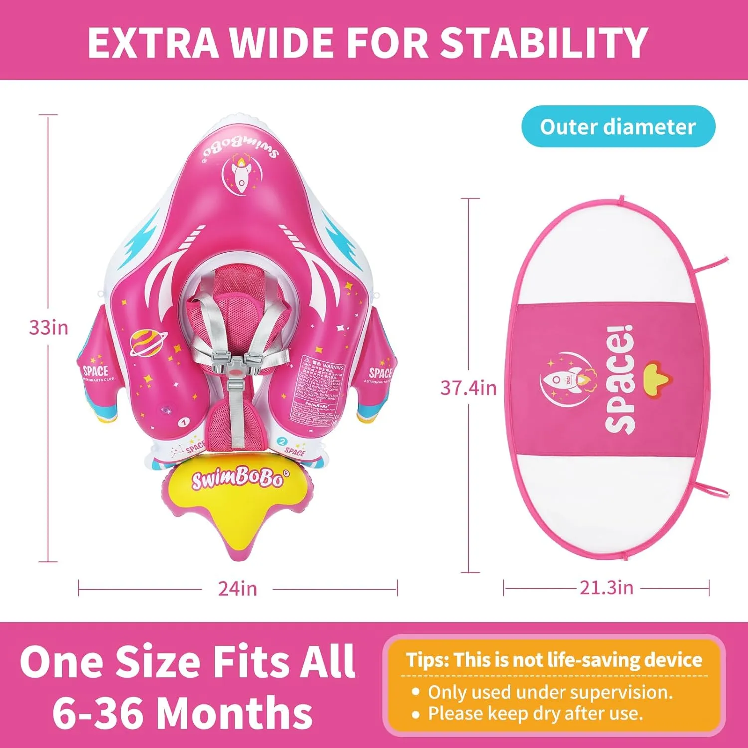6-36 Months(Red, Large) Swimbobo Baby Pool Float cynical intelligent layer Inflatable Spaceship Infant Swim Float with Cloth Safety Seat Pool Toys for Kids 