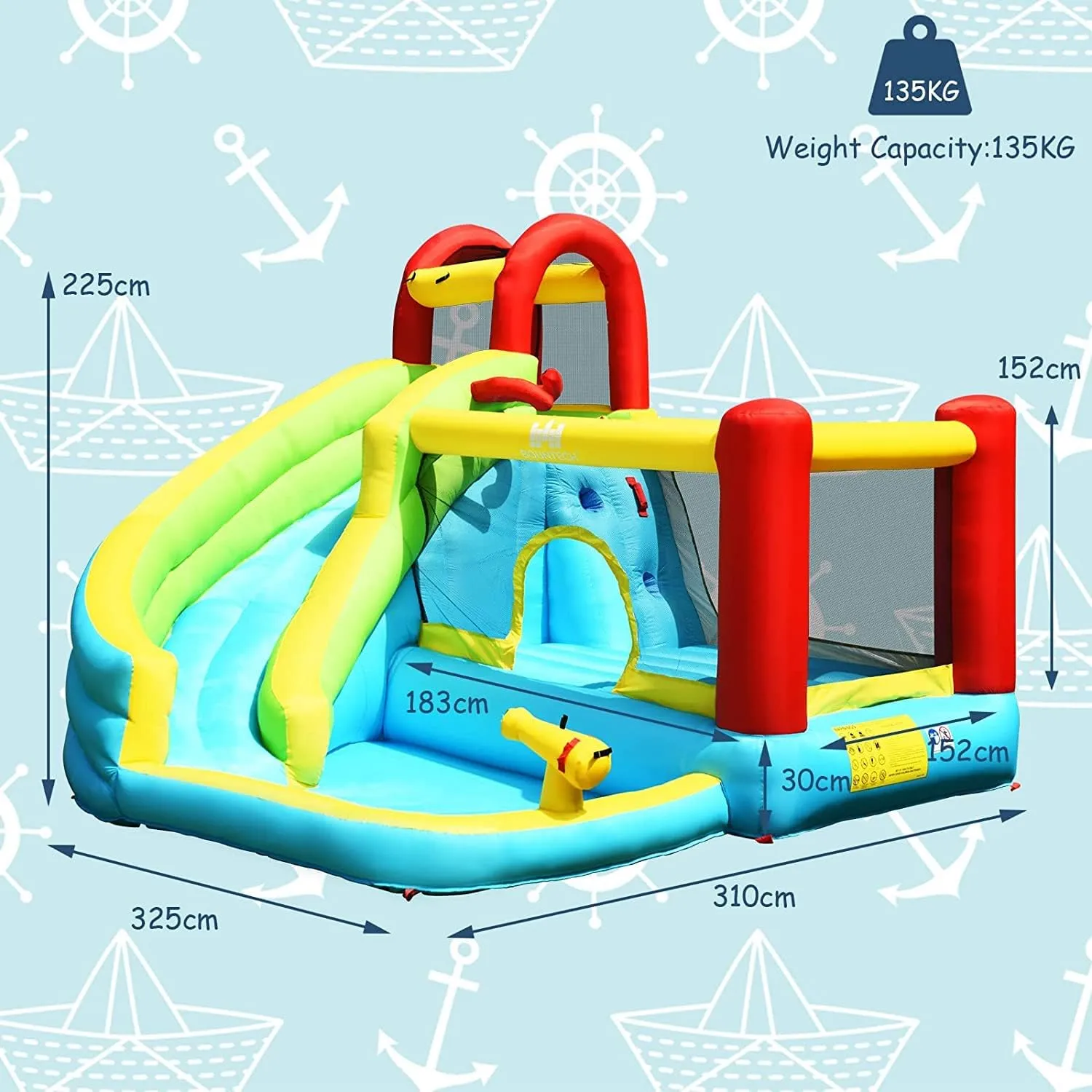 6 in 1 Inflatable Water Slide Water Park, Kids Jumping Castle Splash Pool w/Climbing Wall