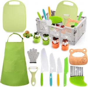 8 9 10 Year Old Girls Boys Birthday Gifts$Kids Kitchen Knife Set for Real Cooking & Apron and Glove$Toddler Knife Set$ towering alien Learning Toys Montessori Toys for 3 4 5 6 7 