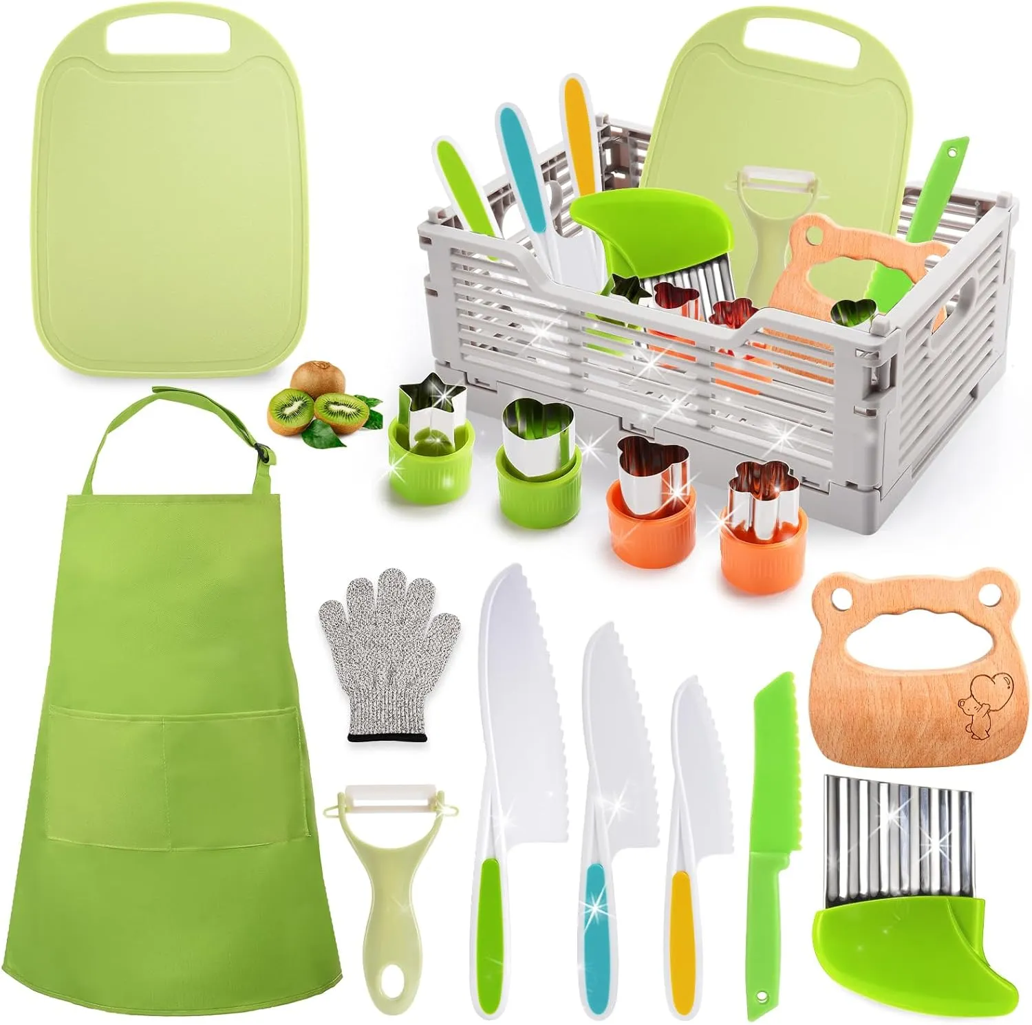 8 9 10 Year Old Girls Boys Birthday Gifts$Kids Kitchen Knife Set for Real Cooking & Apron and Glove$Toddler Knife Set$ towering alien Learning Toys Montessori Toys for 3 4 5 6 7 