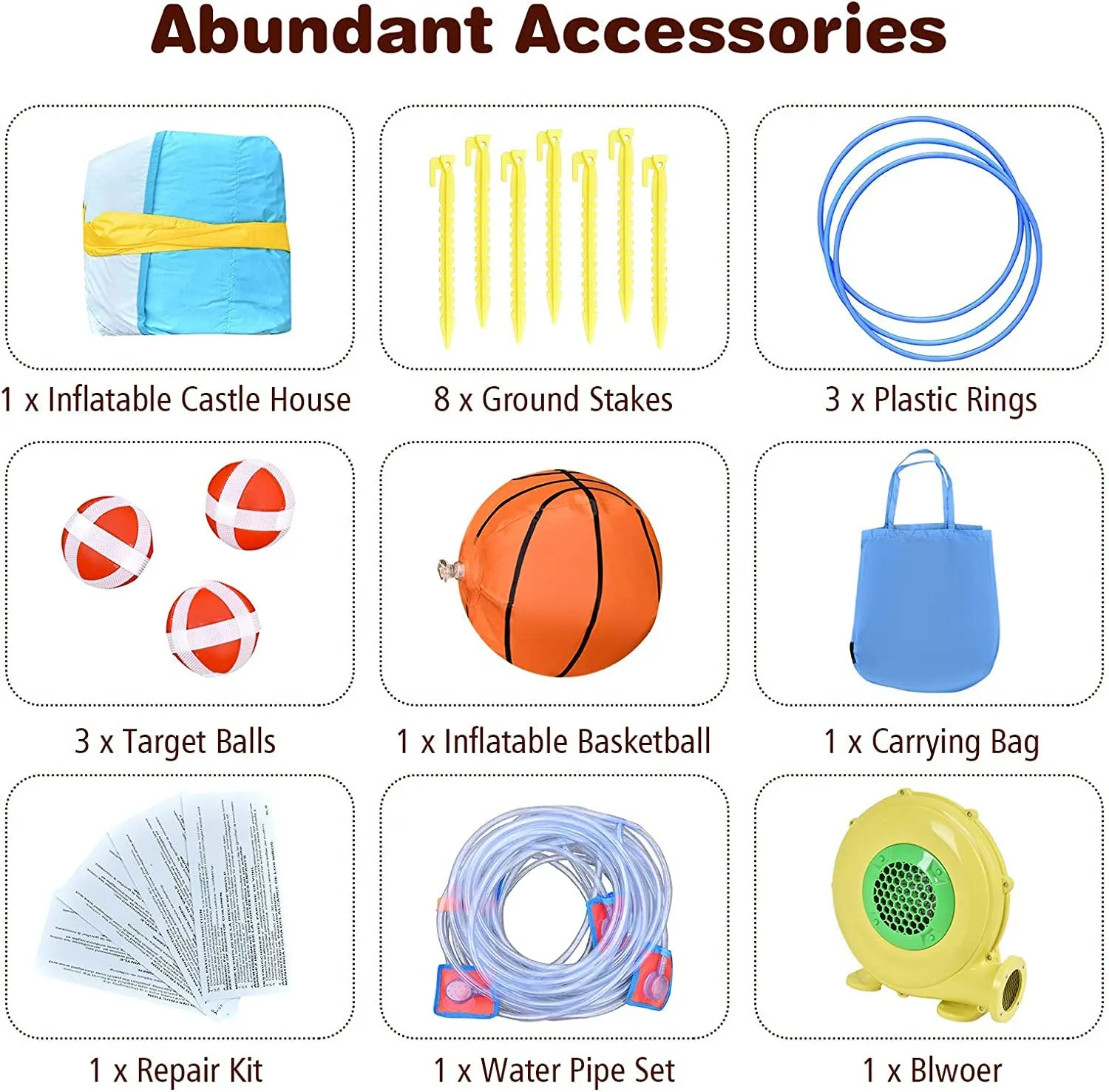 8 in 1 Inflatable Water Slide, Water Park w/Double Slides, Basketball Hoop, Water Gun (with 750W Blower)
