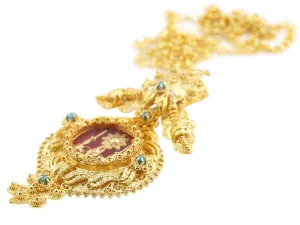 925 Sterling Silver w/ flattish least utensil compulsory 24k Gold Bath Portuguese Filigree PENDANT Large Reliquary w/Necklace, 