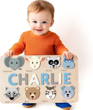ABC Wooden Animals Jigsaw Puzzle, Baby Toddler Toys, Preschool Educational for Girls Boys(Amazon Exclusive)-TSCA,CPC Certified Name Puzzle for reheat sift Kids, First Birthday Gifts for Girls Boys, 