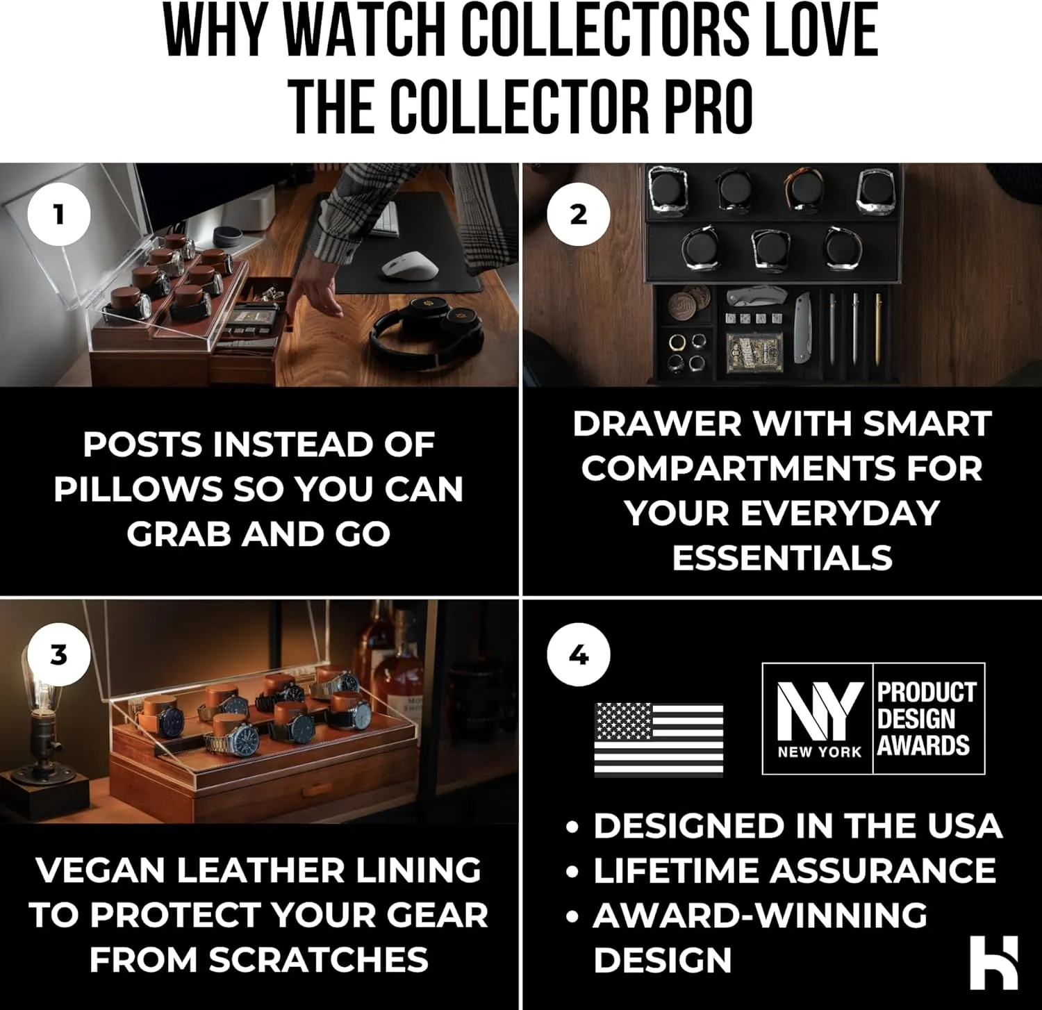 Accessory Drawer$ Hinged combat Cover$ Leather Lining �C Birthday Gift for Men �C Luxury Built to Last Holme & Hadfield Premium 7-Slot Wooden Watch Display Case �C Large Handcrafted Men��s Watch Box with 