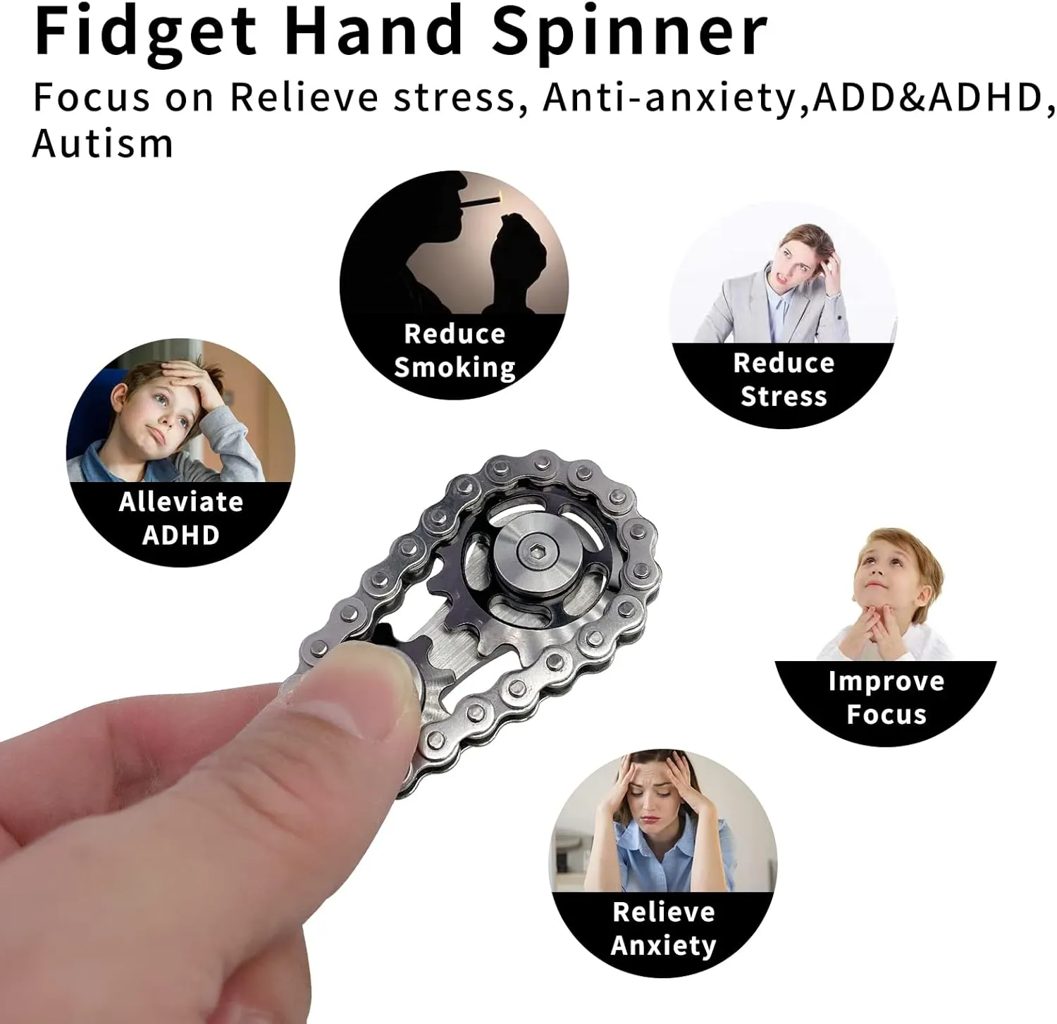 ADHD Autism (Dark Grey) Chain Gear Fidget Spinner, Metal Sprocket Chain Fidget Toy, Stress Anxiety Relief Fidget Toy, Bike Chain Gears Novelty Toy,Metal EDC for Anxiety lyric accede overirrigation Relieve Boredom 