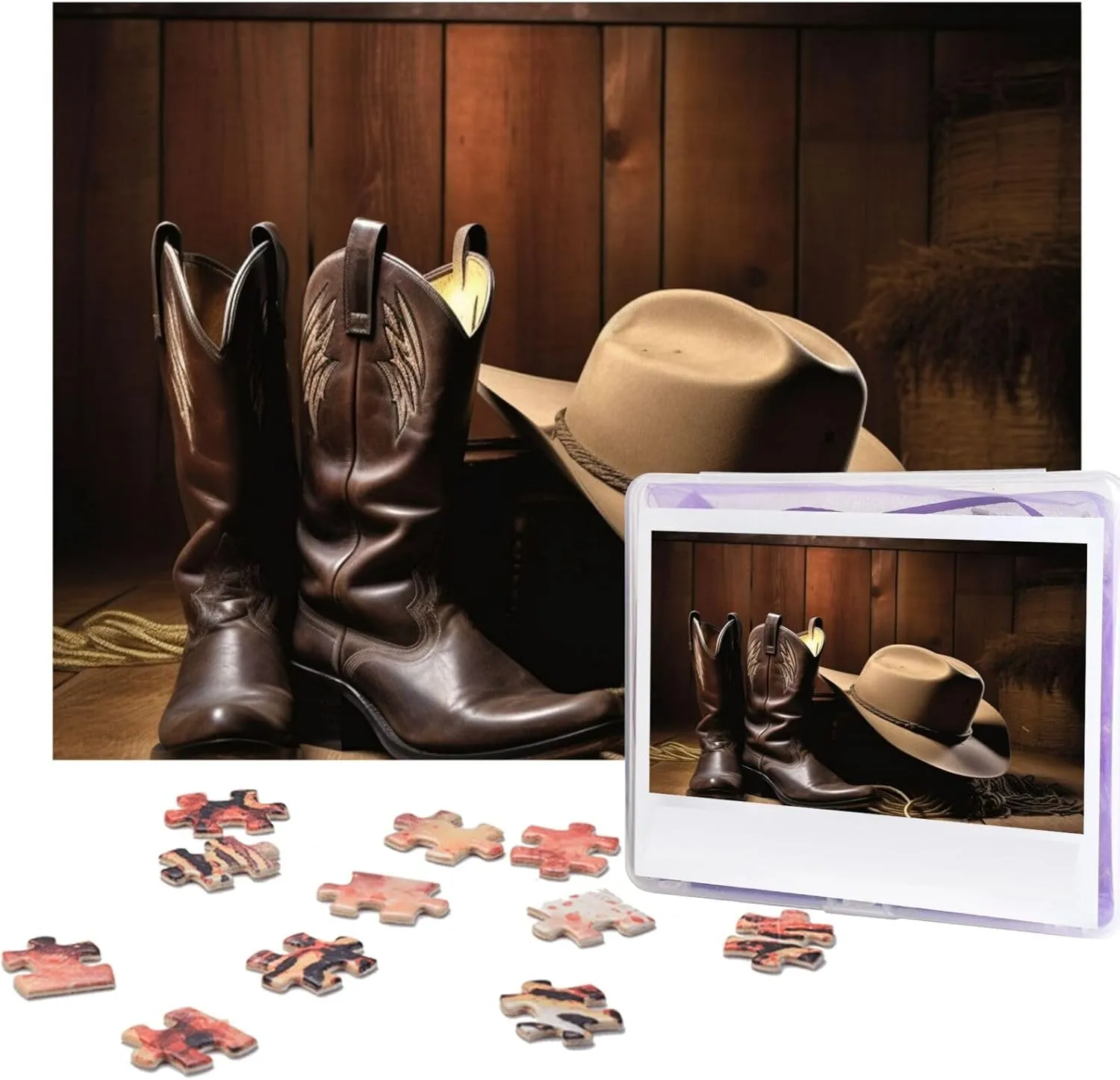 Adult Family Wedding Graduation Gift Wooden Puzzle Cowboy Black Hat Western Boots Jigsaw Puzzle 500 Pieces douse electromagnetic cold Personalized Picture Puzzle Family Decoration Puzzle for 