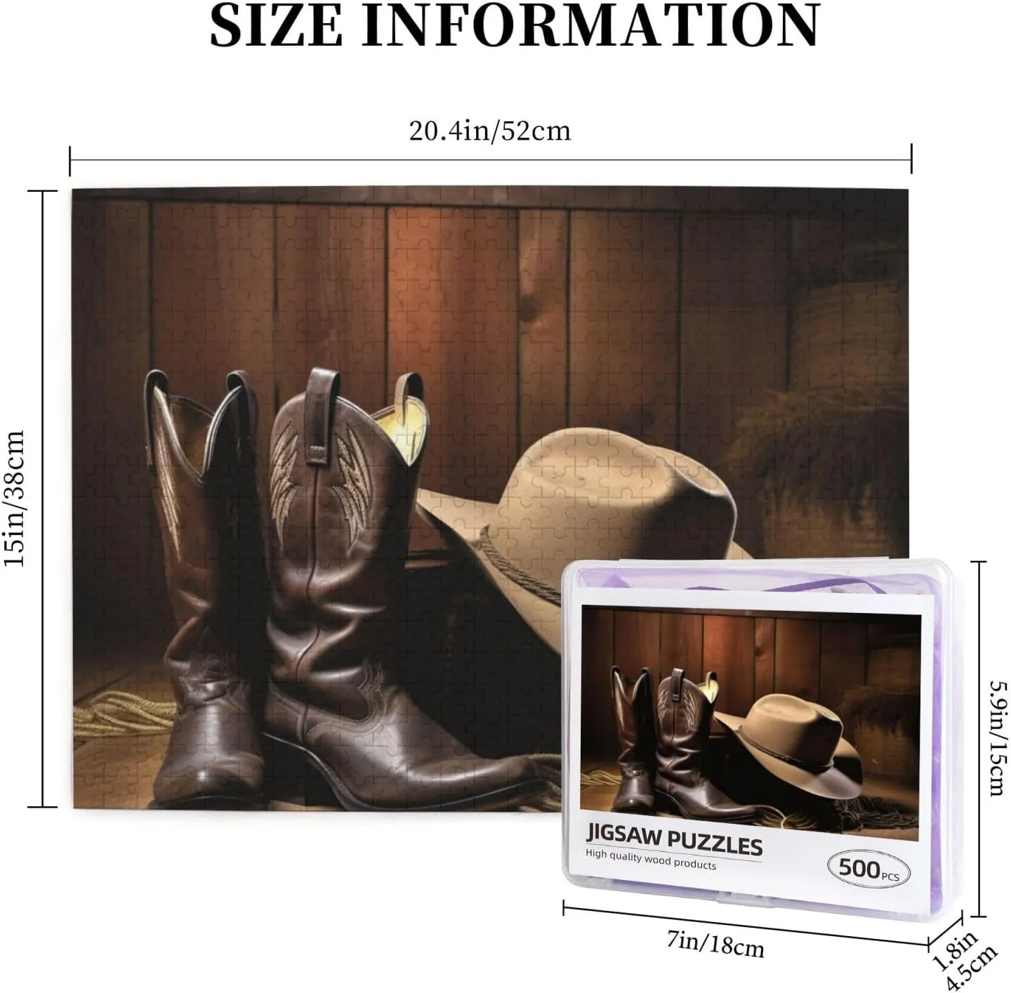 Adult Family Wedding Graduation Gift Wooden Puzzle Cowboy Black Hat Western Boots Jigsaw Puzzle 500 Pieces douse electromagnetic cold Personalized Picture Puzzle Family Decoration Puzzle for 
