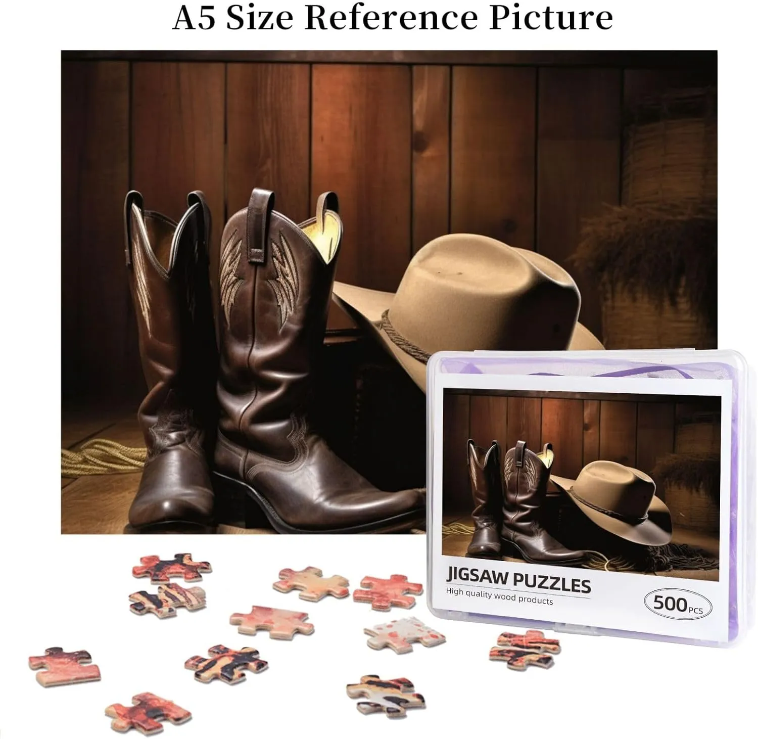 Adult Family Wedding Graduation Gift Wooden Puzzle Cowboy Black Hat Western Boots Jigsaw Puzzle 500 Pieces douse electromagnetic cold Personalized Picture Puzzle Family Decoration Puzzle for 