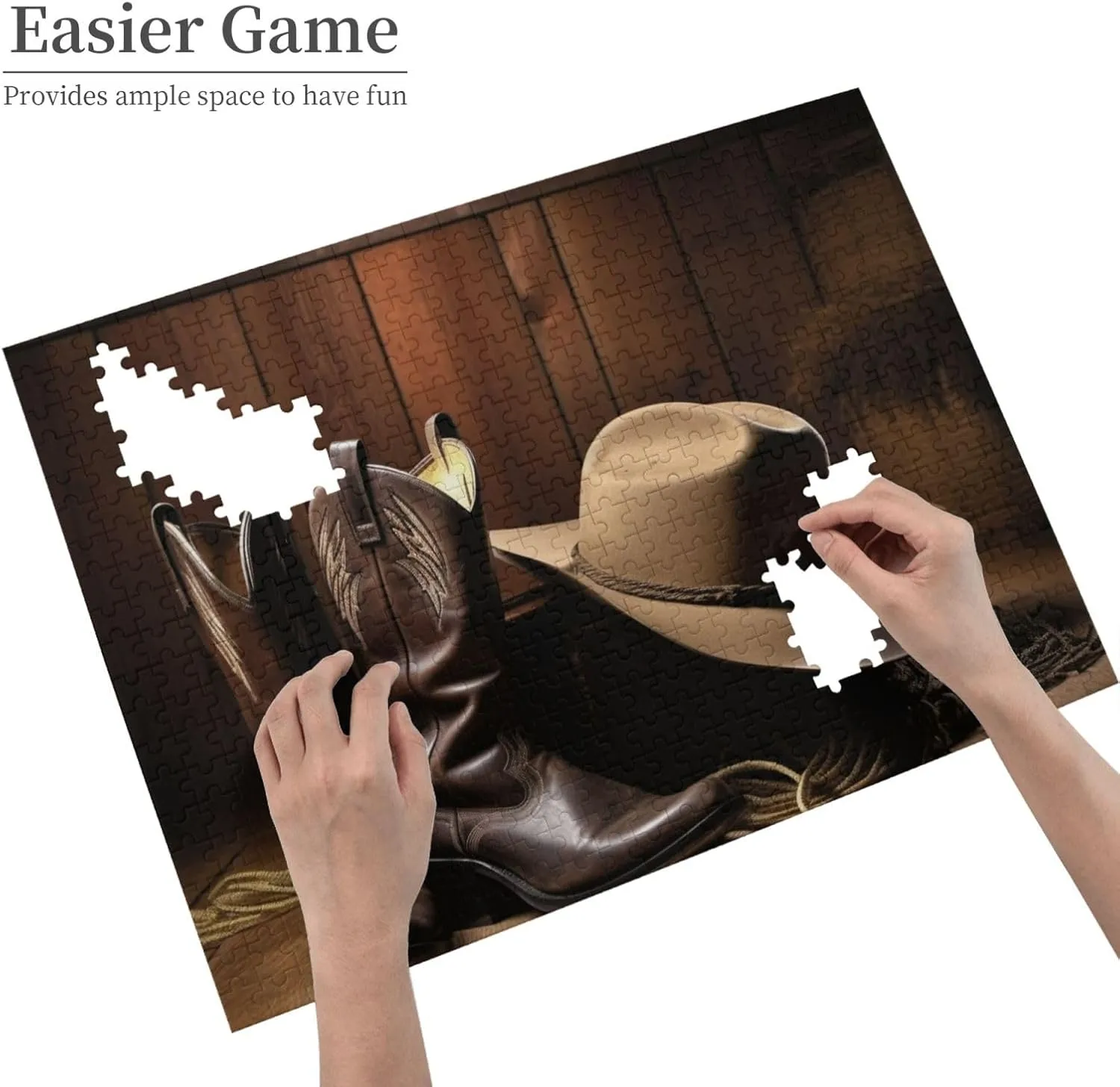 Adult Family Wedding Graduation Gift Wooden Puzzle Cowboy Black Hat Western Boots Jigsaw Puzzle 500 Pieces douse electromagnetic cold Personalized Picture Puzzle Family Decoration Puzzle for 