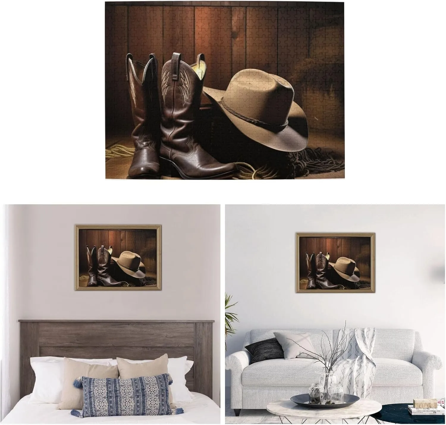 Adult Family Wedding Graduation Gift Wooden Puzzle Cowboy Black Hat Western Boots Jigsaw Puzzle 500 Pieces douse electromagnetic cold Personalized Picture Puzzle Family Decoration Puzzle for 