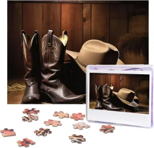Adult Family Wedding Graduation Gift Wooden Puzzle Cowboy Black Hat Western Boots Jigsaw Puzzle 500 Pieces douse electromagnetic cold Personalized Picture Puzzle Family Decoration Puzzle for 