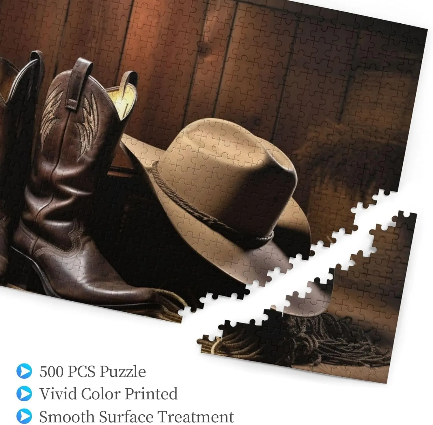 Adult Family Wedding Graduation Gift Wooden Puzzle Cowboy Black Hat Western Boots Jigsaw Puzzle 500 Pieces douse electromagnetic cold Personalized Picture Puzzle Family Decoration Puzzle for 