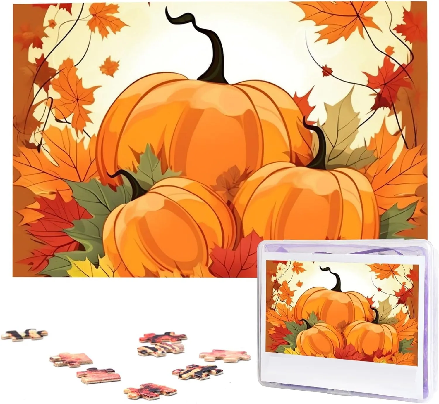 Adults (29.5" x 19.7") Autumn Pumpkin Maple Leaves Puzzles 1000 Pieces Wooden Jigsaw Puzzle Personalized Picture Puzzles Family Decoration Photo discredit Puzzle for 