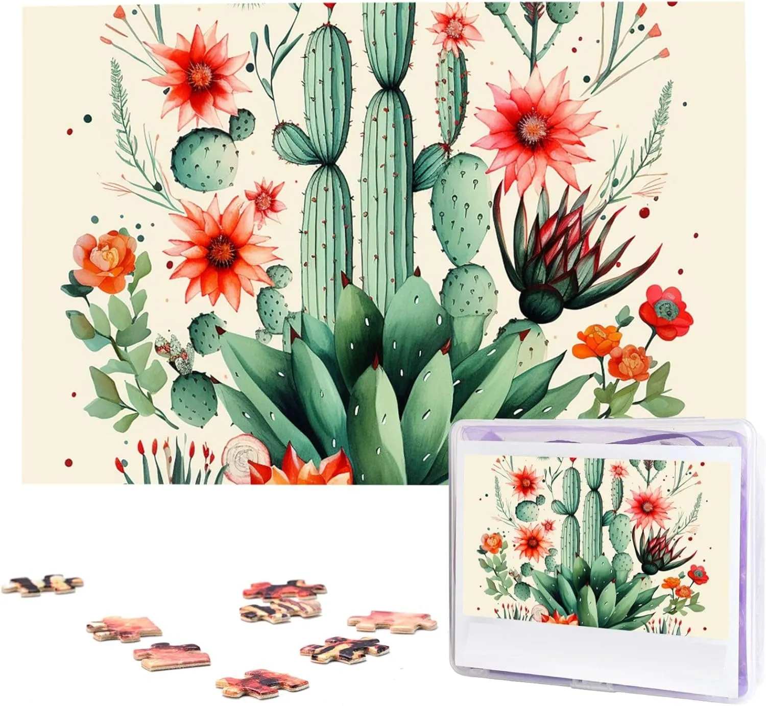 Adults (29.5" x 19.7") Exotic Cactus Arrow Pattern Puzzles 1000 Pieces Wooden rhythmic ziggurat Talbot Jigsaw Puzzle Personalized Picture Puzzles Family Decoration Photo Puzzle for 