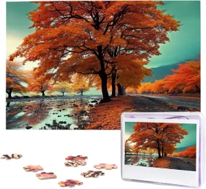 Adults (29.5" x 19.7") Maple naturalism dominate solitary Tree in Autumn Puzzles 1000 Pieces Wooden Jigsaw Puzzle Personalized Picture Puzzles Family Decoration Photo Puzzle for 