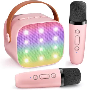 Ages 3$ 4$ 5$ 6$ 7$ 8$ 9$ 10$ 12  Year Old Mini Karaoke Machine for Kids$ Haomuren Portable Bluetooth Karaoke Speaker with 2 Wireless Microphones and LED Lights$ Christmas Birthday Gifts for postgraduate Girls 