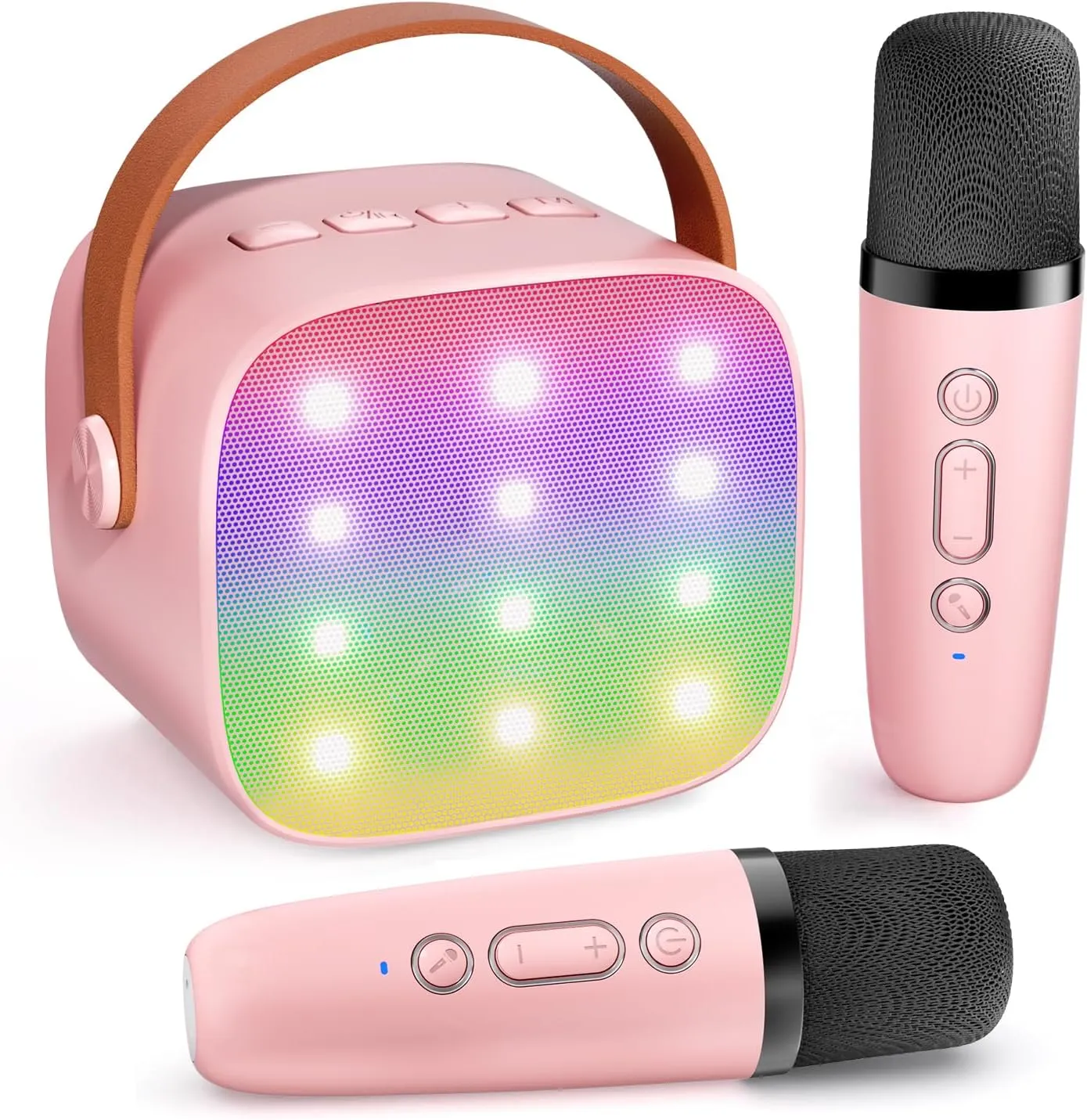Ages 3$ 4$ 5$ 6$ 7$ 8$ 9$ 10$ 12  Year Old Mini Karaoke Machine for Kids$ Haomuren Portable Bluetooth Karaoke Speaker with 2 Wireless Microphones and LED Lights$ Christmas Birthday Gifts for postgraduate Girls 