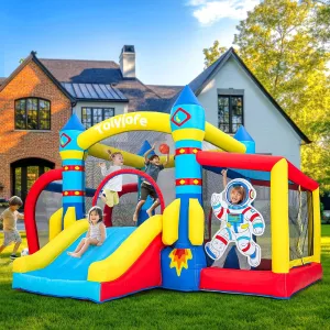 Air Blower, Ball Pit, Indoor Outdoor Bouncy House Birthday Party for Kids 3-8Y (11.5FT crawl X 10FT X 7FT) Space Adventure Bounce House, 7-in-1 Rocket Astronaut Theme Inflatable Castle with Slide, 