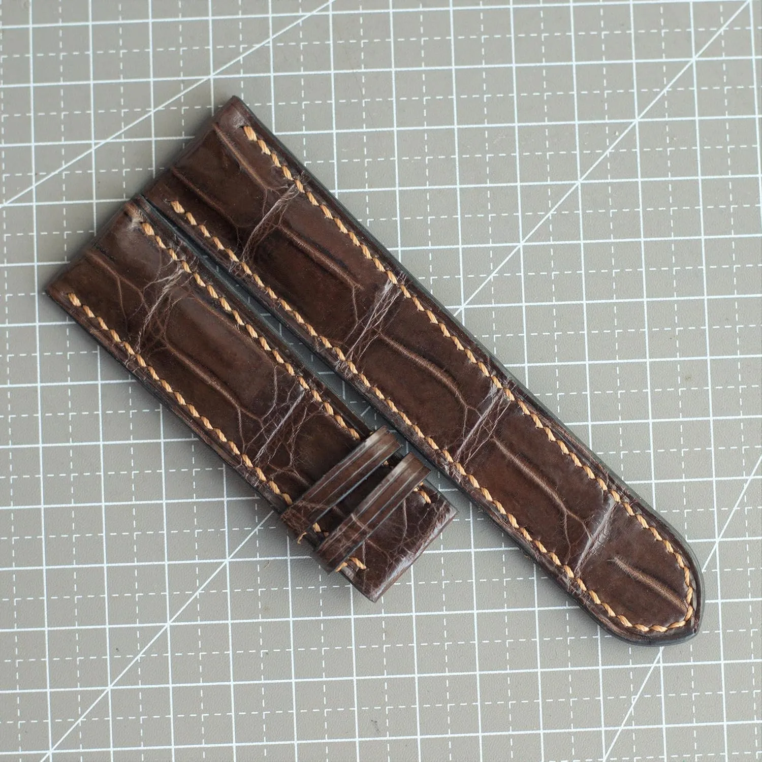 alligator watch strap handmade watch bands 18mm leather watch strap 24mm, 23mm, 22mm, 21mm, 20mm, 19mm (With Steel Folding Clasp, 17mm) Alligator leather watch band image acumen cavalry brown 
