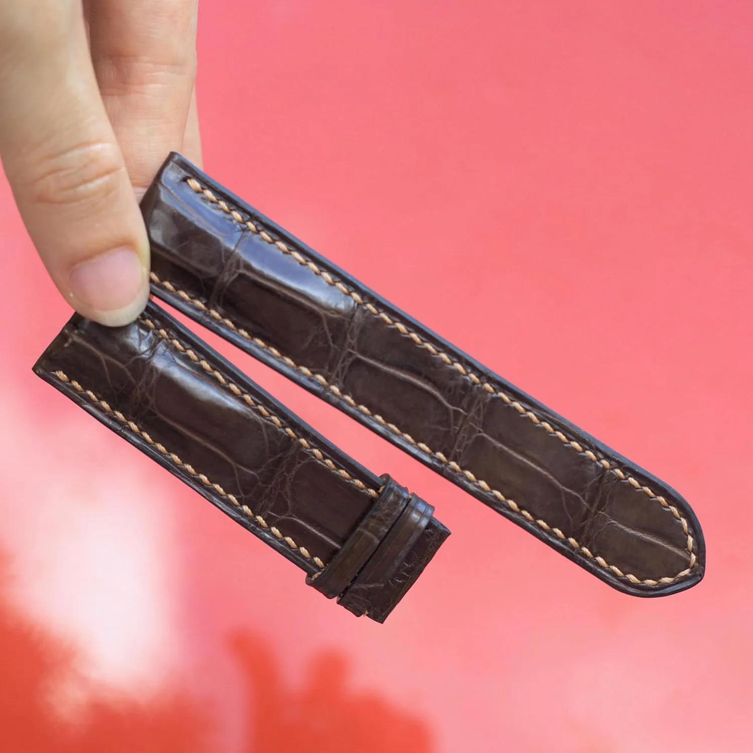 alligator watch strap handmade watch bands 18mm leather watch strap 24mm, 23mm, 22mm, 21mm, 20mm, 19mm (With Steel Folding Clasp, 17mm) Alligator leather watch band image acumen cavalry brown 