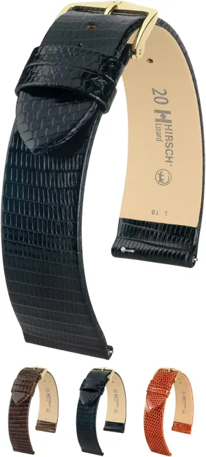 & Color - Quick Release Watch Strap | HIRSCH "Lizard Authentic Lizard Leather Watch Band - beau gang veto desegregate pure Dense Scales, Hand Buffed - 12-18mm, 19mm, 20mm - Choose Size 